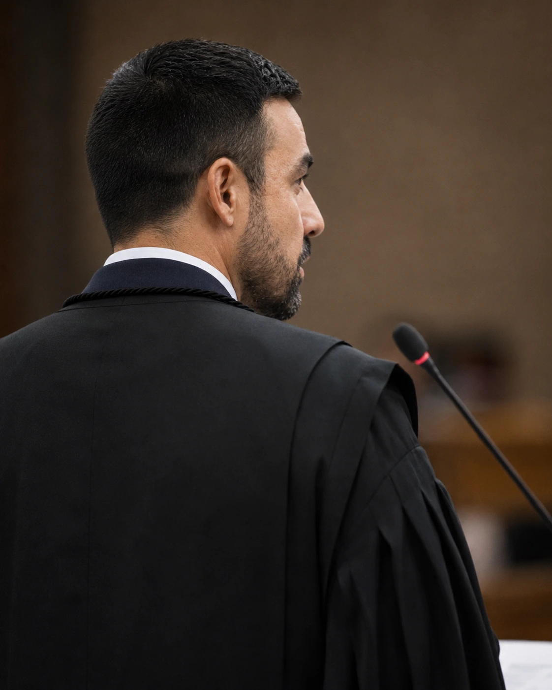 Marcelo Bellinaso em audiência, trajando toga